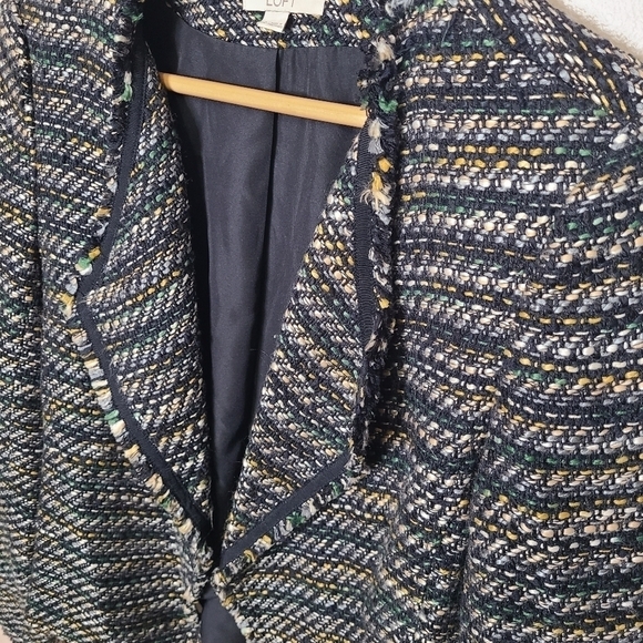 LOFT Open Front Striped Tweed Fringe Blazer - Picture 3 of 9